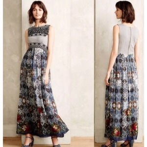 Anthropologie Hemant Nandita Revolve Beaded Maxi Dress XS Silk Embellished Gray